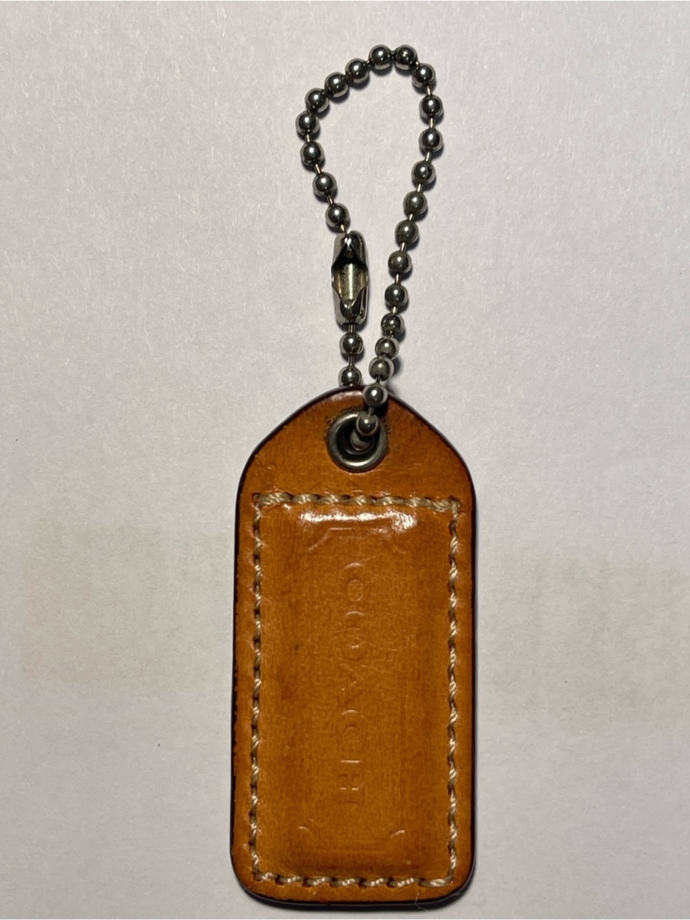 Coach Cognac Brown Leather Key Tag with Ball Chain